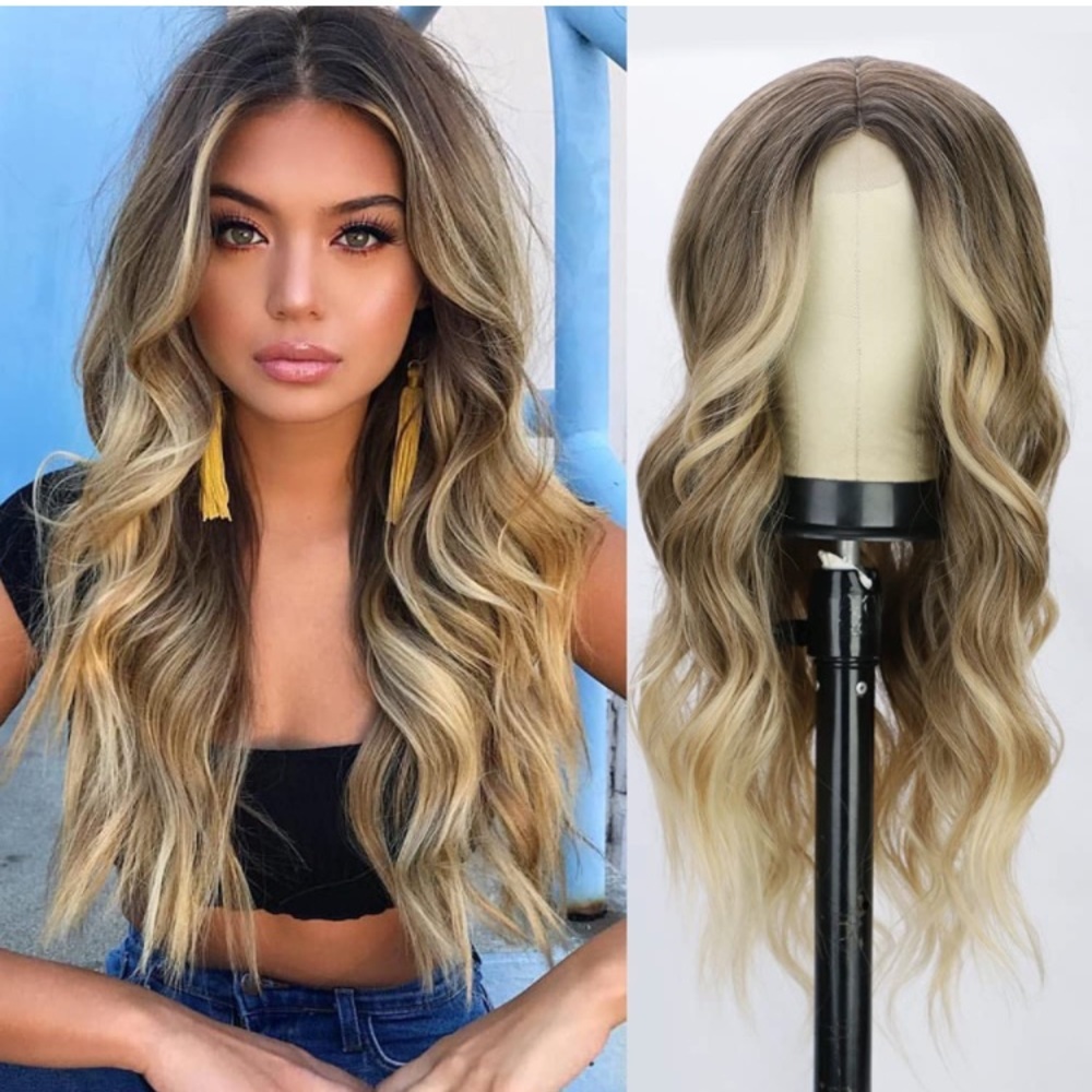 Blonde Middle Part Wavy Lace Front Wigs